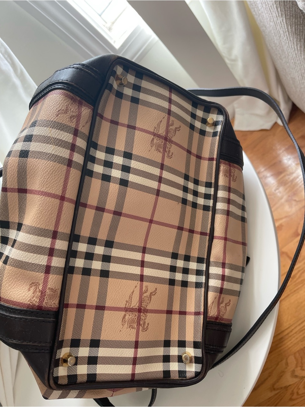 Burberry Black Leather and Beige Check Satchel - Picture 4 of 9